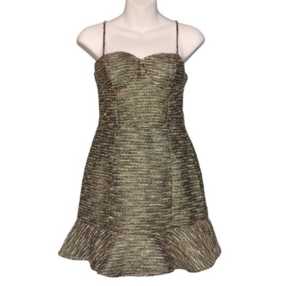 NWT Lovers + Friends Aubrey Metallic Tweed Ruffle Hem Mini Dress - Picture 2 of 7
